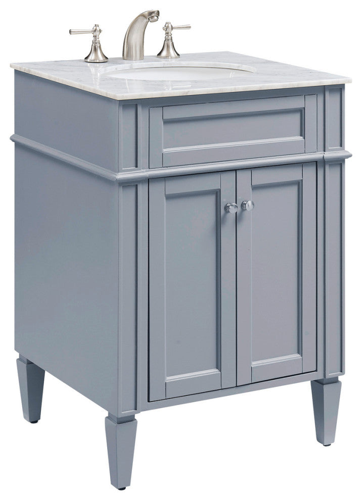 Home Living Vanity with Carrara White Marble Countertop, Gray, 24", Single Sink