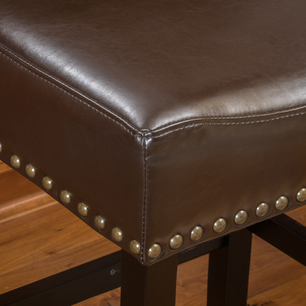 GDF Studio Chantal Backless Leather Stools, Set of 2, Brown, Bar Height