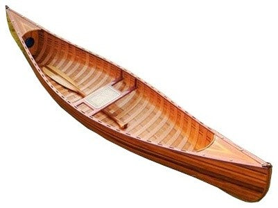 Wooden Display Canoe With Ribs Curved Bow 10', Natural Glossy Wood