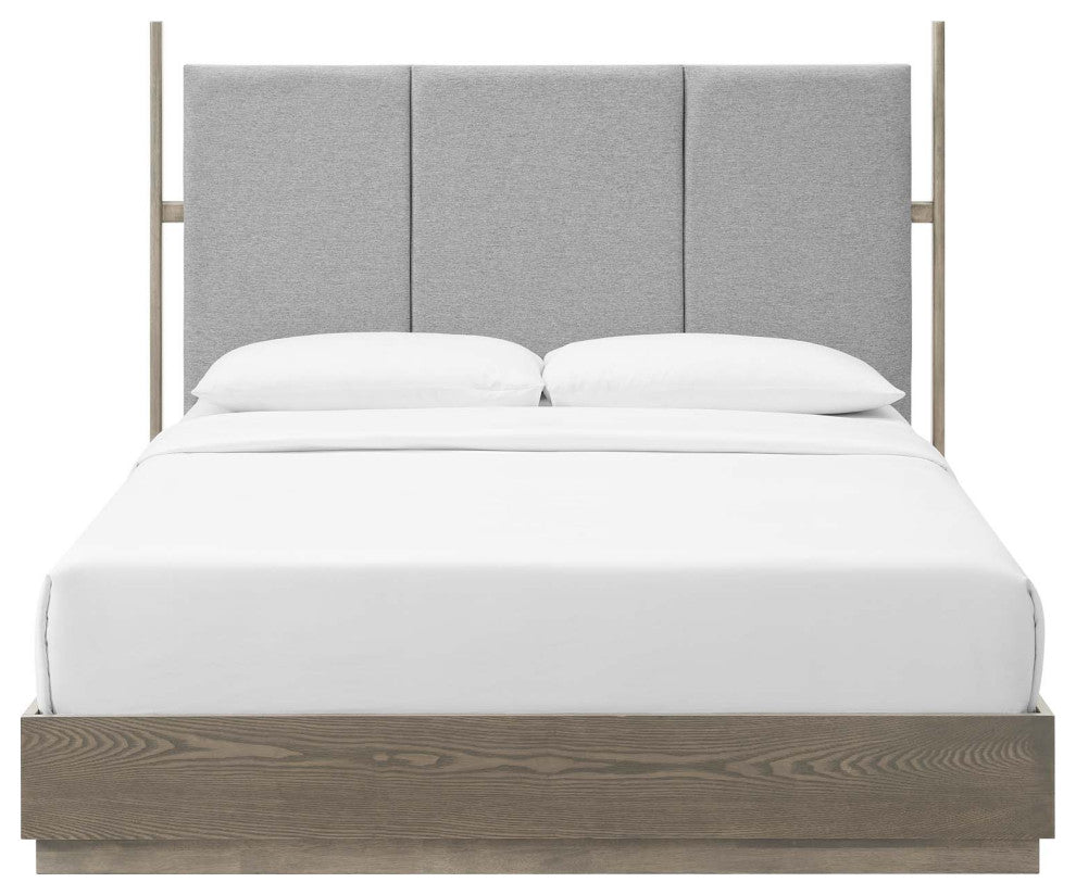 Merritt Upholstered Queen Platform Bed, Oak Light Gray