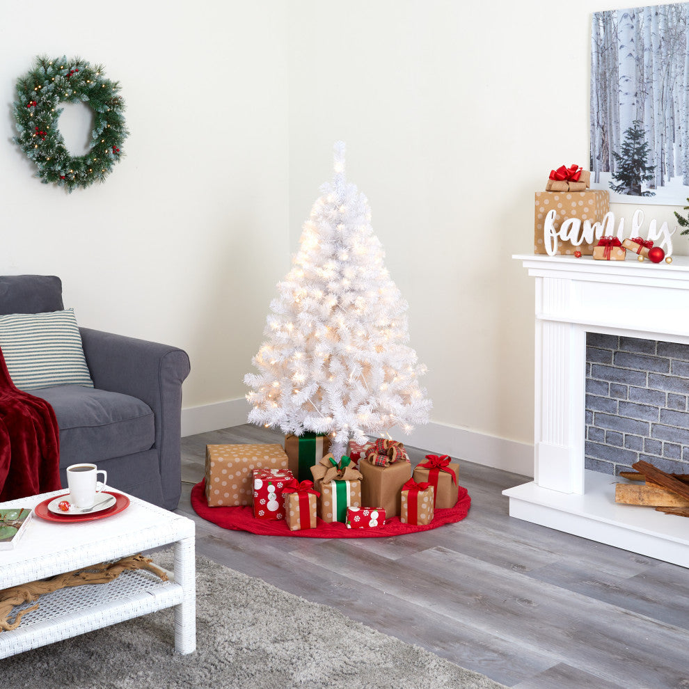 Nearly Natural 4' White Artificial Christmas Tree with 100 Clear LED Lights