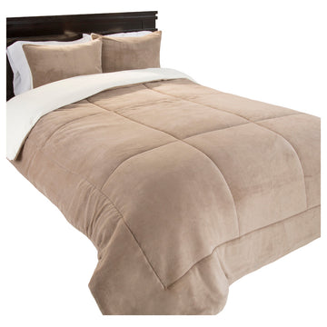 Sherpa/Fleece Comforter Set, Taupe, Full/Queen, 3 Piece
