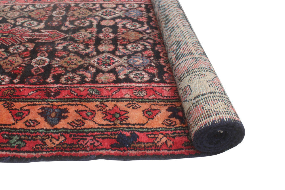 Fine Vintage Distressed Damilett Charcoal/Beige Runner, 3'4x14'1