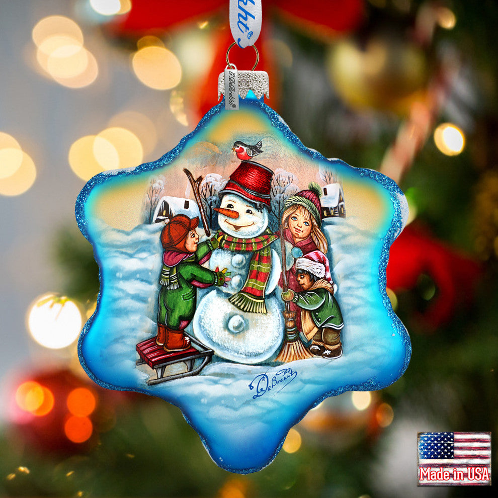 Playful Snowman Glass Ornament