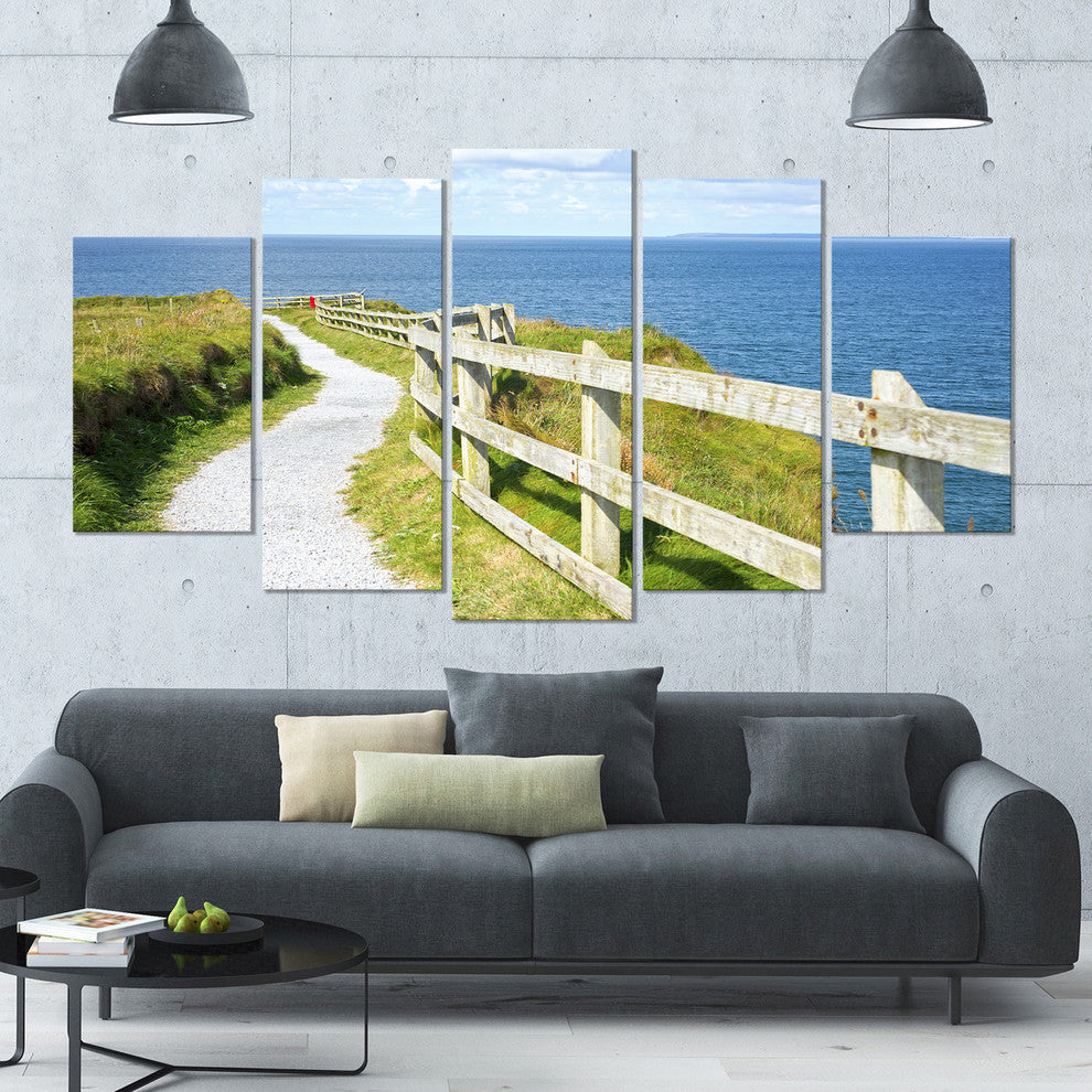 Cliff Walk on Wild Atlantic Way, Landscape Canvas Art Print, 60"x32", 5 Panels