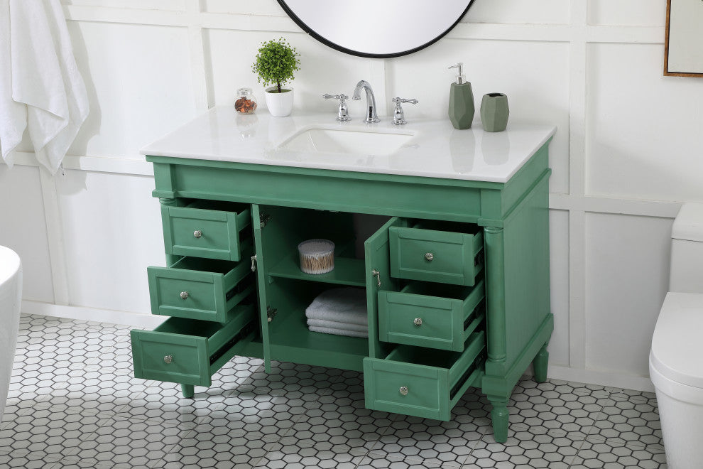48" Single Bathroom Vanity, Vintage Mint With Ivory White Engineered Marble