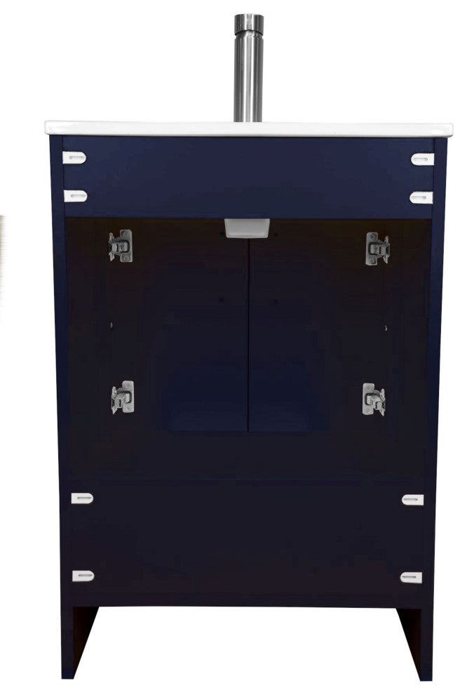 Pacific 24 Bathroom Vanity With Ceramic Top and Brushed Nickel Handles, Navy