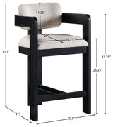 Sacha Upholstered Bar and Counter Stool, Beige, Linen Textured Fabric, Black