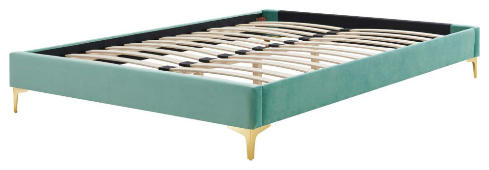 Platform Bed Frame, King Size, Velvet, Blue, Modern Contemporary, Bedroom Master