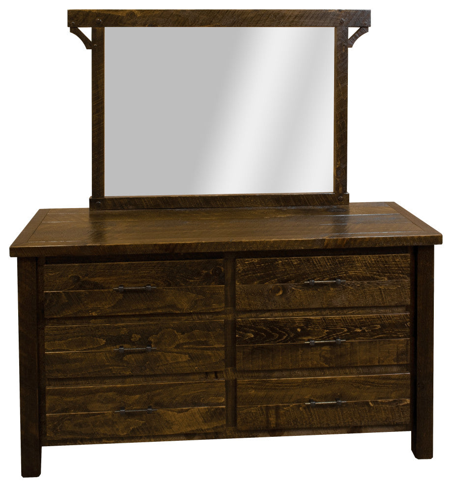 Rustic Barn Wood Style Timber Peg 6-Drawer, Woodland Smoke, Dresser and Mirror