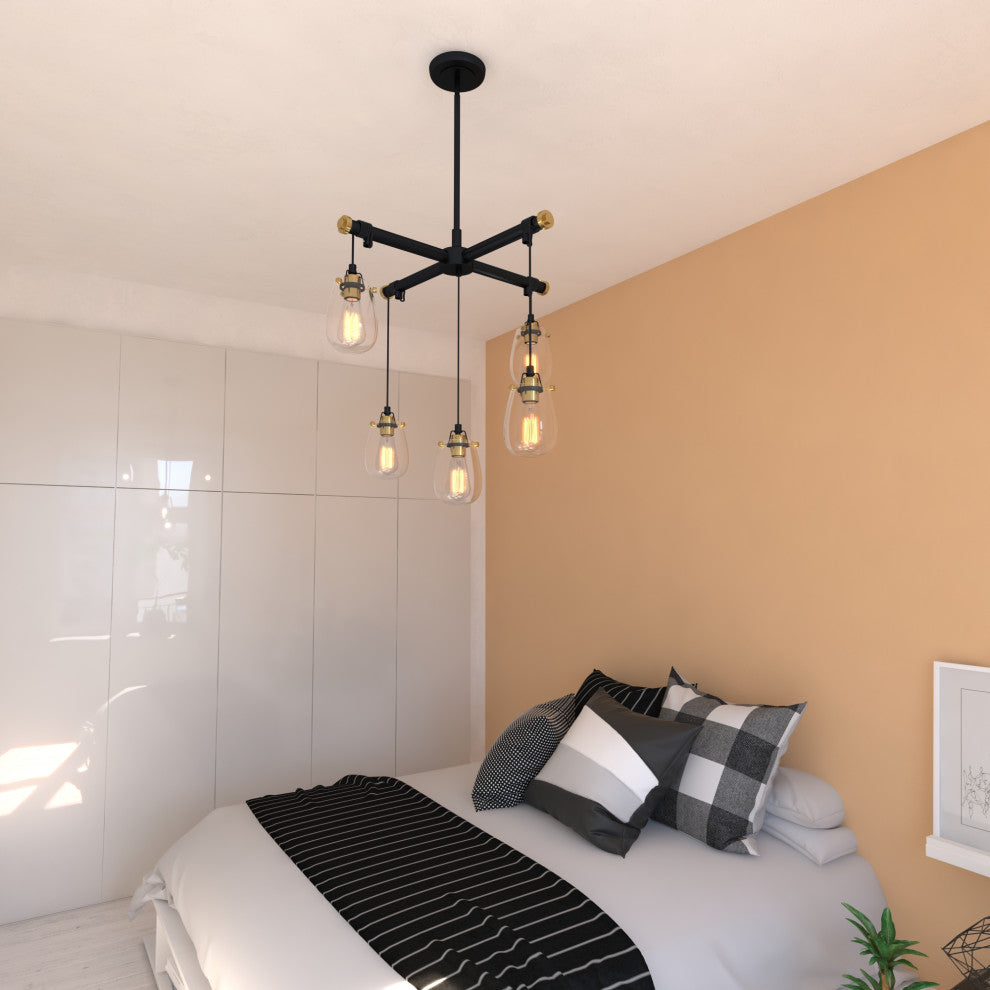 Kassidy 5L Adjustable Chandelier Black and Natural Brass