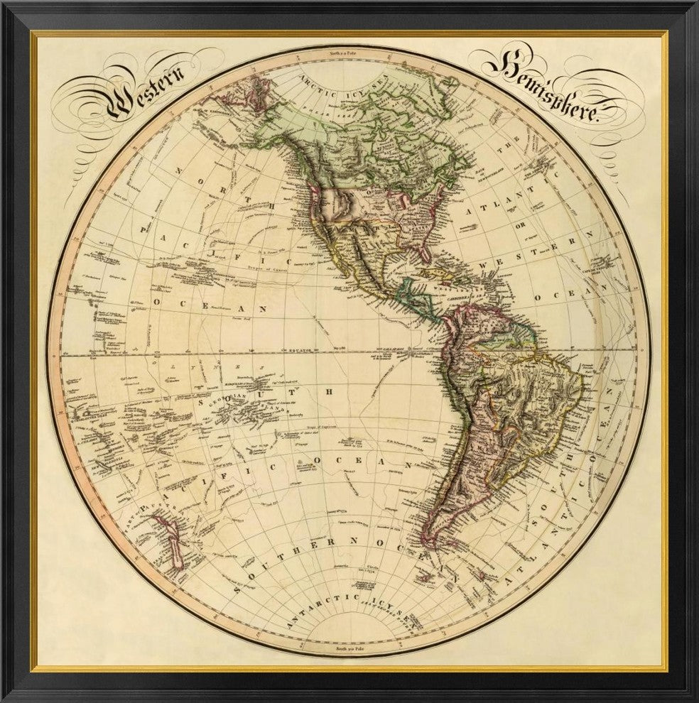 "Western Hemisphere, 1831" Framed Canvas Giclee by Daniel Lizars, 40x40"