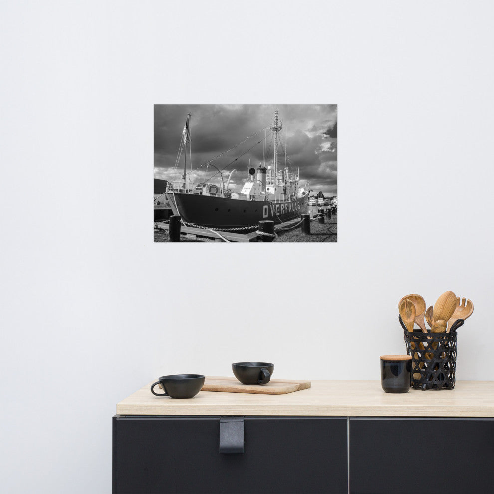 Overfalls Lightship Landscape Photo Black and White Unframed Wall Art Print, 18" X 24"