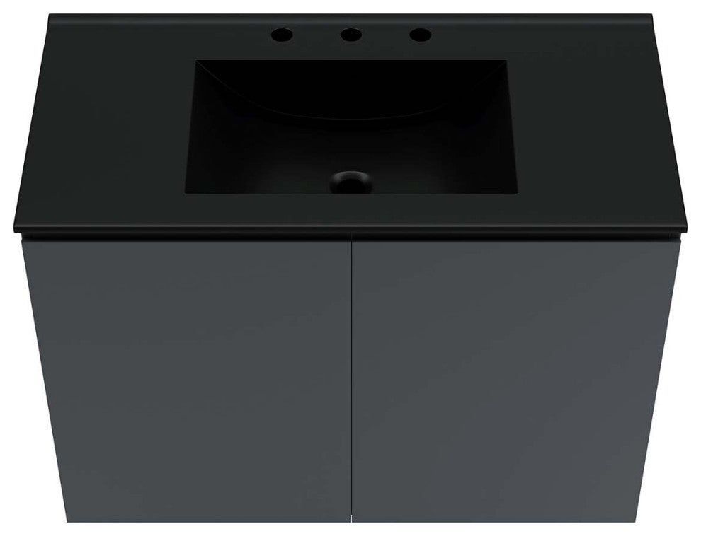 Sink Vanity Cabinet, Wall Mount, Gray Black, Ceramic, Modern, Bathroom
