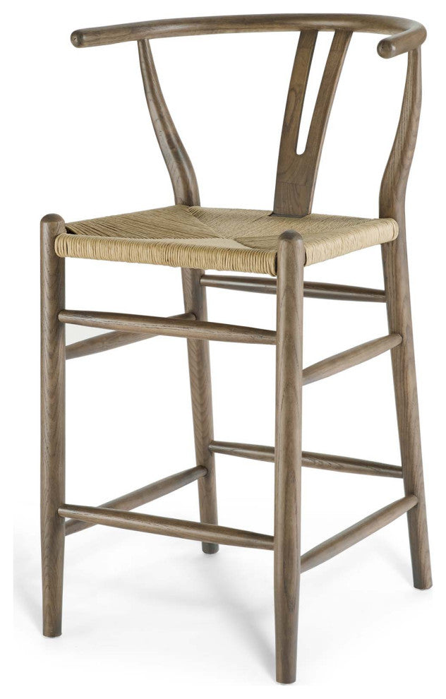 Counter Stool Chair, Set of 2, Wood, Gray, Bar Pub Cafe Bistro Restaurant