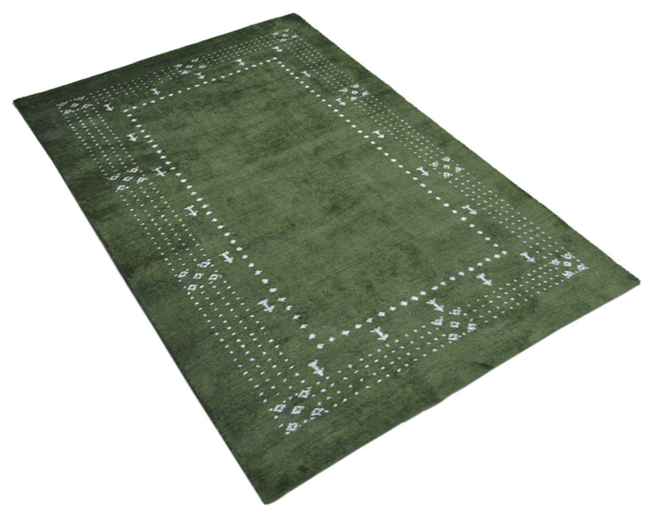 HAND KNOTTED LOOM SILK ECO-FRIENDLY AREA RUG -5'x8',Rectangle,Green,Contemporary