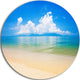 Cloudy Horizon Over Blue Sea, Seashore Photo Round Metal Wall Art, 23"
