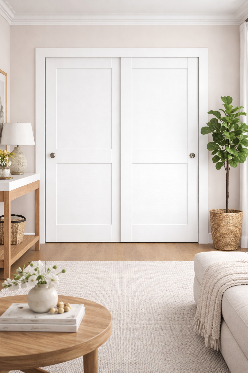 Closet Bypass Doors 72 x 80 & hardware | Quadro 4111 White Ash | Rails Set