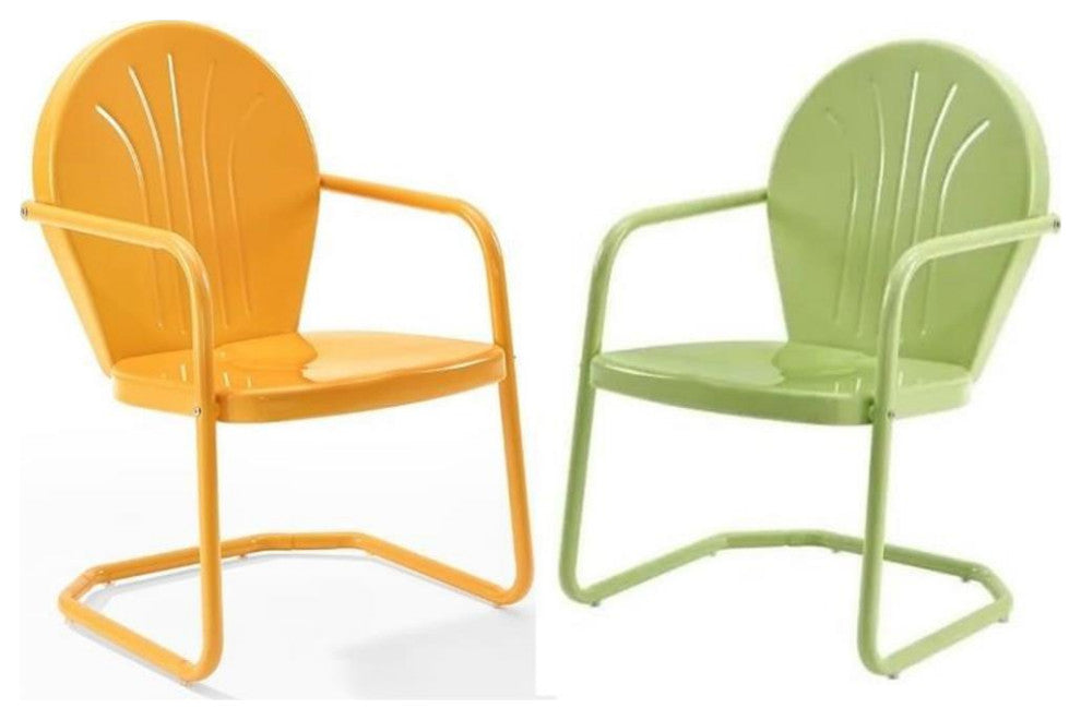 Home Square Griffith 2 Piece Metal Patio Chair Set in Tangerine and Key Lime