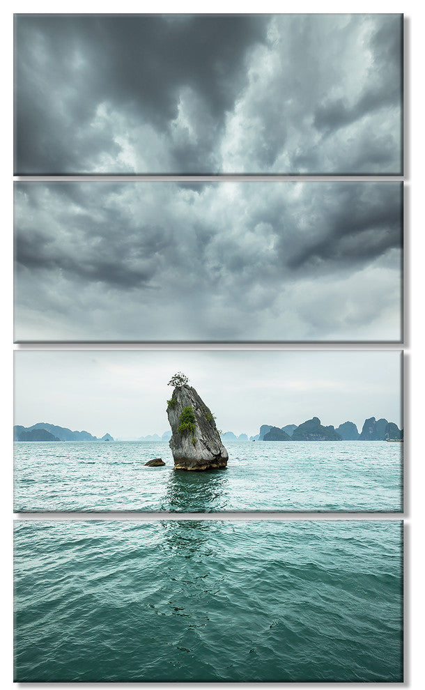 Island Rock in Halong Bay Vietnam, Seashore Canvas Print, 28"x48", 4 Panels