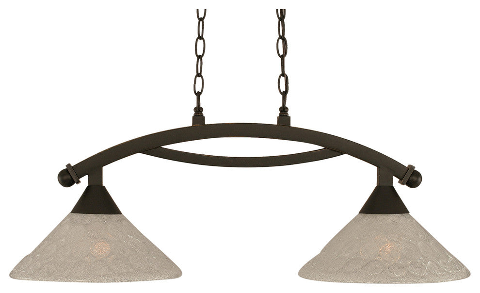 Bow 2 Light Island Light In Dark Granite, 12" Italian Bubble Glass