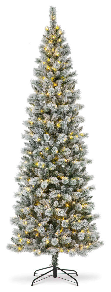 9' Pre-Lit Flocked Pencil Pine Artificial Christmas Tree with 450 LED Lights