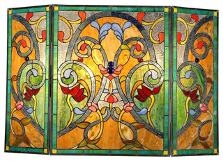 MYRTLE Tiffany-style 3pcs Folding Victorian Fireplace Screen 44x28