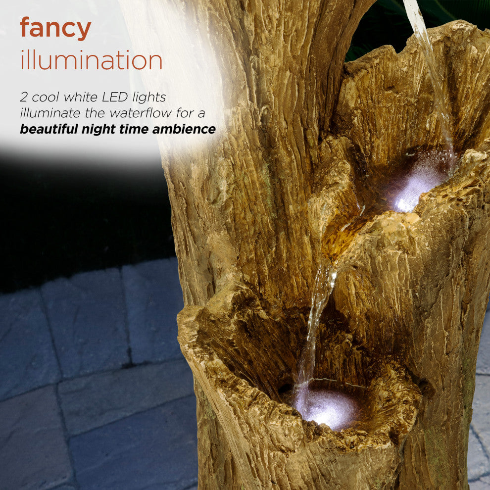 Alpine 3 Log Tiered Fountain w/ LED Lights, 39"