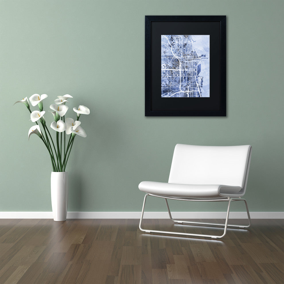 Michael Tompsett 'Chicago Street Map 2', Black Frame, Black Mat, 20x16