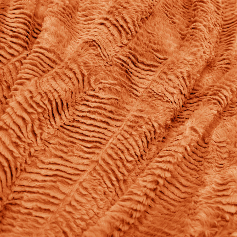 Herringbone Jumbo Over-Size Faux Fur Throw Blanket, Burnt Orange, 60"x80"