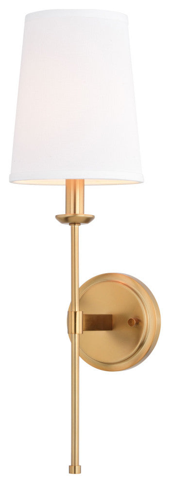 Camden 1 Light Gold Natural Brass Wall Sconce Fixture White Linen Fabric Shade