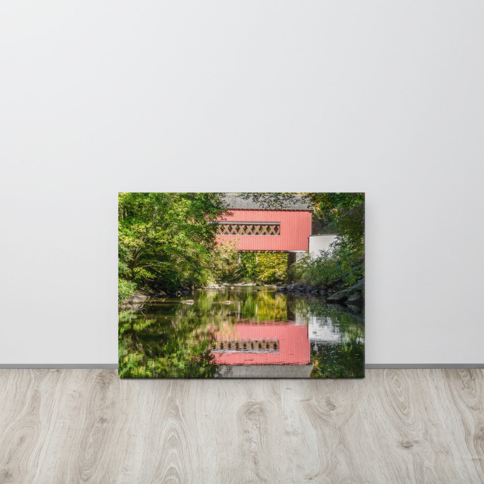 The Reflection of Wooddale Covered Bridge Canvas Wall Art Print, 18" X 24"