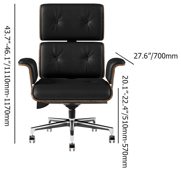Black Home Office Chair Swivel Upholstered Wooden Desk Chair Adjustable Height, Black