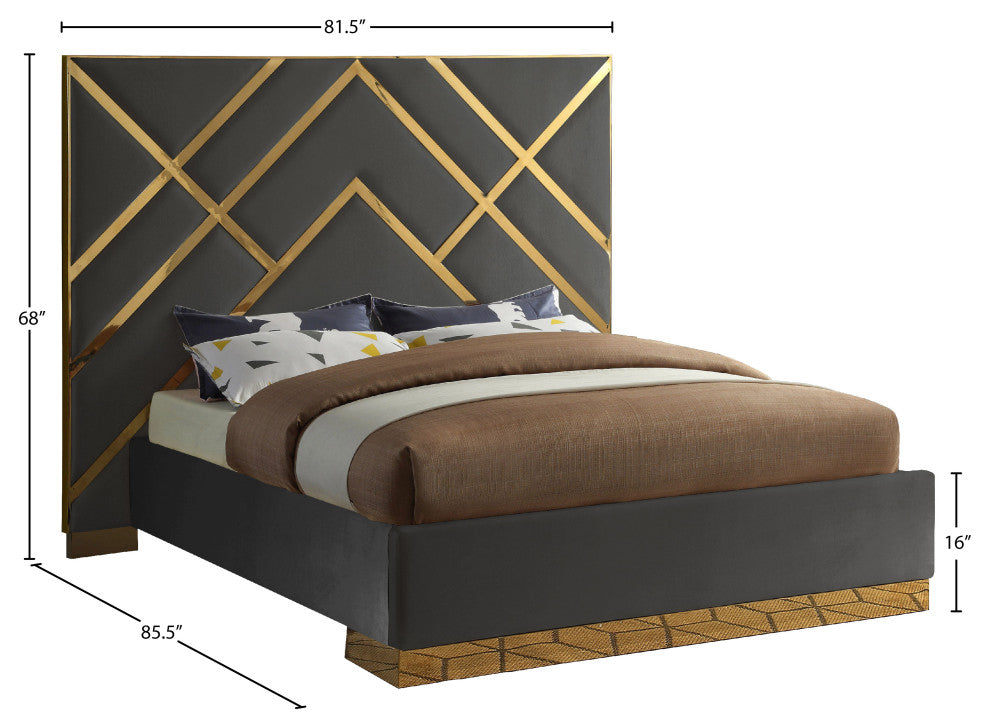 Vector Upholstered Bed, Gray, Queen, Velvet