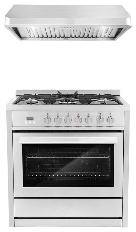 2-Piece Kitchen, 36" 240V Dual Fuel Range and 36" Under Cabinet Range Hood