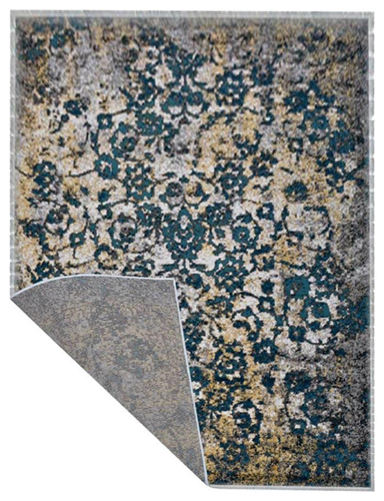 Machine Woven Heatset Polypropylene Area Rug Abstract Silver Blue, [Rectangle] 5'x8'