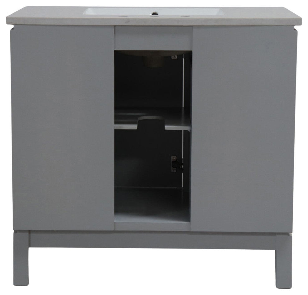37" Single Sink Vanity, French Gray With Engineered Stone Top