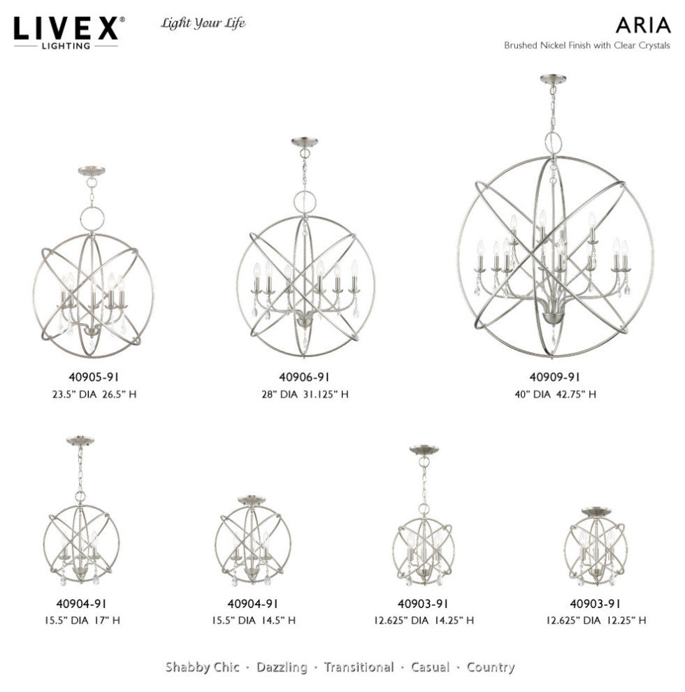 Aria 6 Light Brushed Nickel Globe Pendant Chandelier