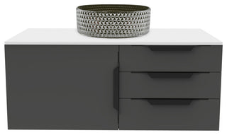 Wildsee Floating Vanity Set With Tempered Clear Glass Sink, Silver, 36", Black