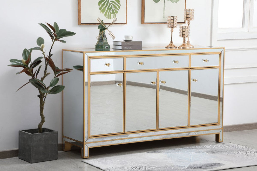Rosie 60" Mirrored Credenza, Gold