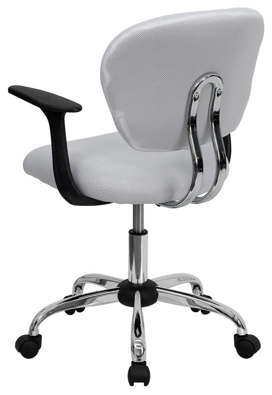 Mid-Back Mesh Swivel Task Chair with Chrome Base and Arms, White