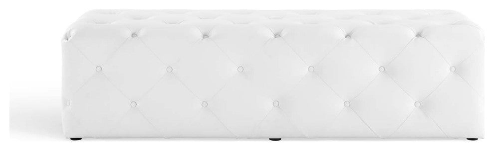 Tufted Accent Chair Bench, Faux Leather, White, Modern, Lounge Hospitality