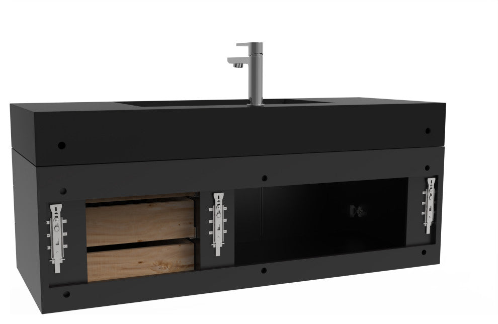 CastelloUSA Amazon 48" Wall Mounted Vanity Set, Black, Black Top, Black Handles