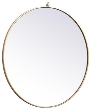 Elegant Decor Eternity 39" Round Mid Century Metal Frame Hooked Mirror in Brass