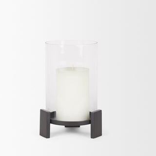 Price Small Matte Black Metal With Glass Hurricane Candle Holder