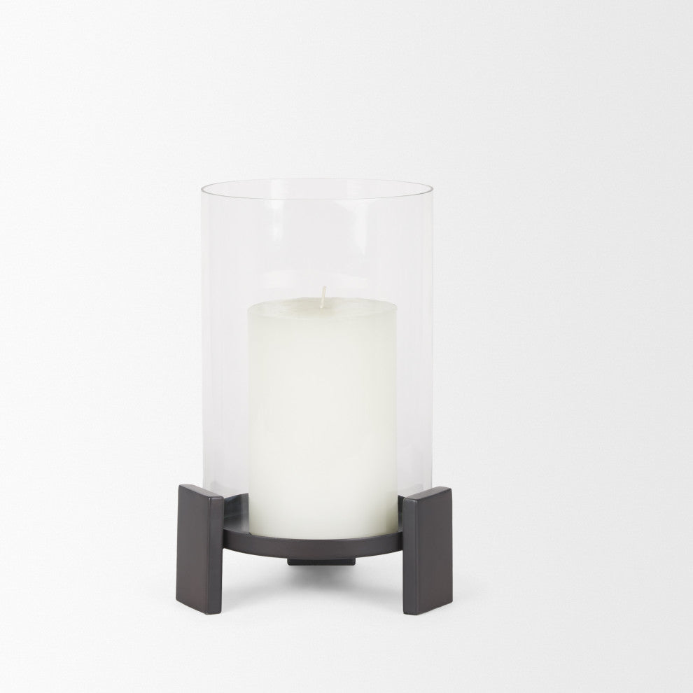 Price Small Matte Black Metal With Glass Hurricane Candle Holder