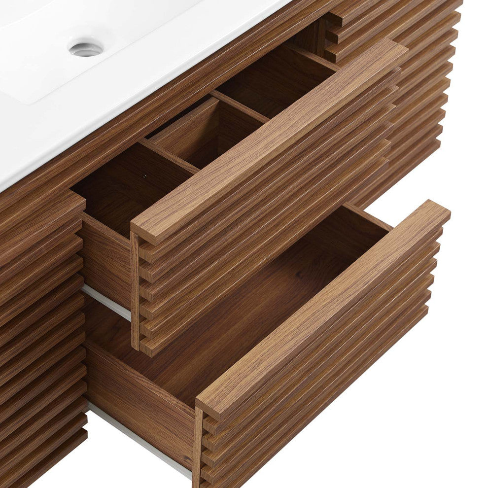 Render 48" Wall-Mount Bathroom Vanity, Walnut White