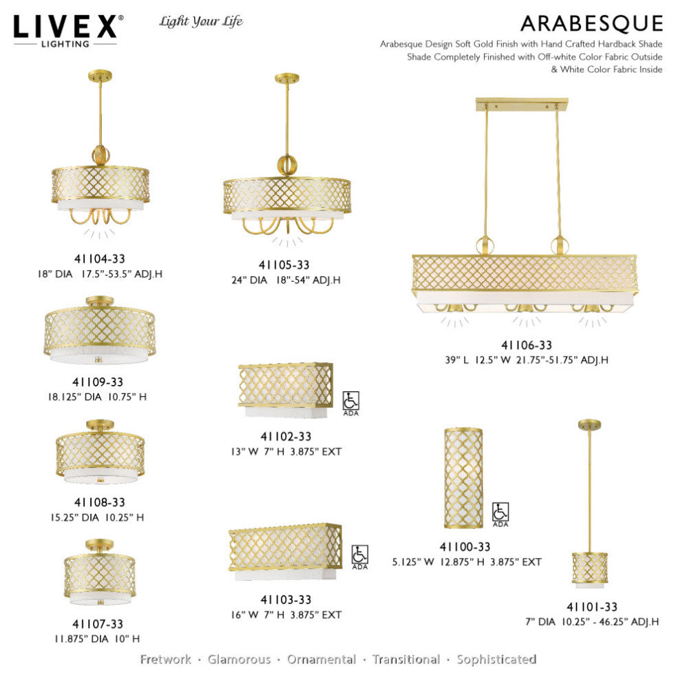 Arabesque 3 Light Soft Gold Large Semi-Flush