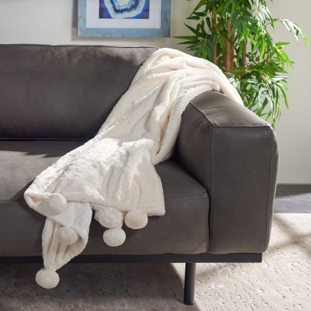 Safavieh Dalson Pom Pom Throw, Ivory
