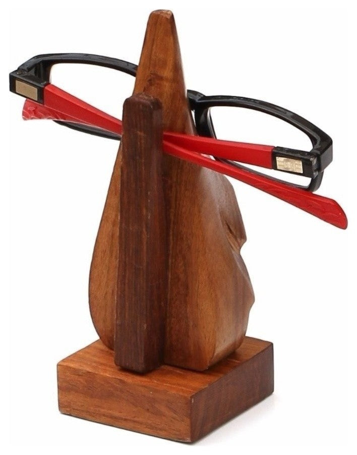 Benzara Hand Carved Wooden Nose Shaped Spectacle Holder, Brown
